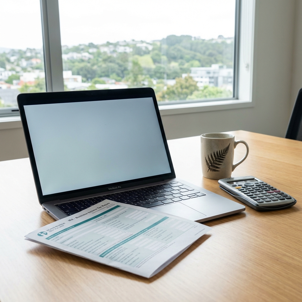 IR4 tax return form on modern office desk with calculator