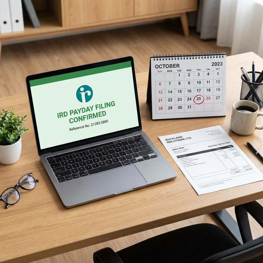 Laptop showing IRD Payday Filing confirmation