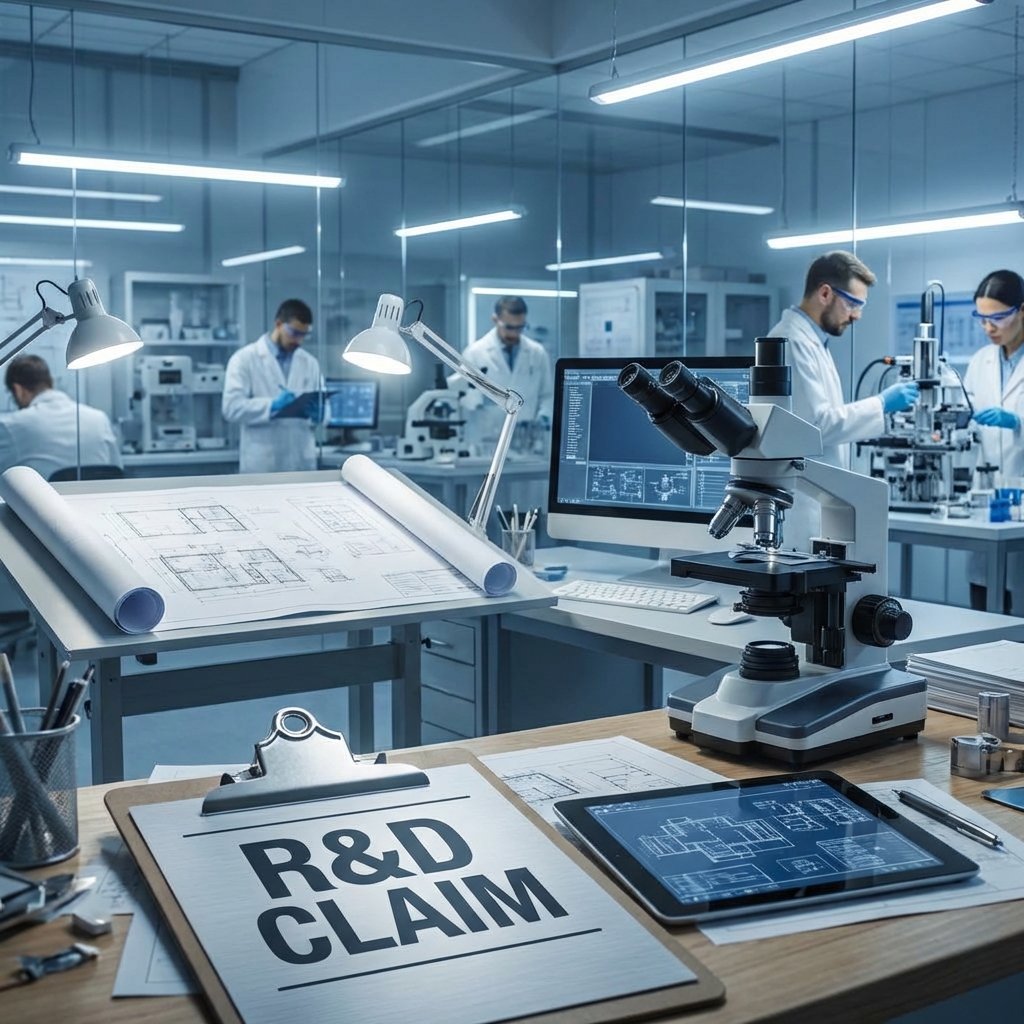Laboratory setting with R&D Claim clipboard