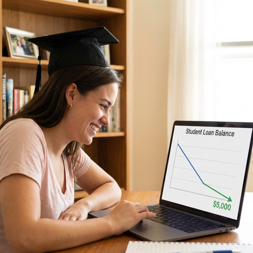 Student loan balance decreasing on laptop screen