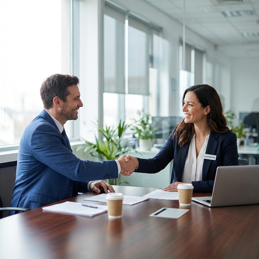 Professionals shaking hands after successful negotiation