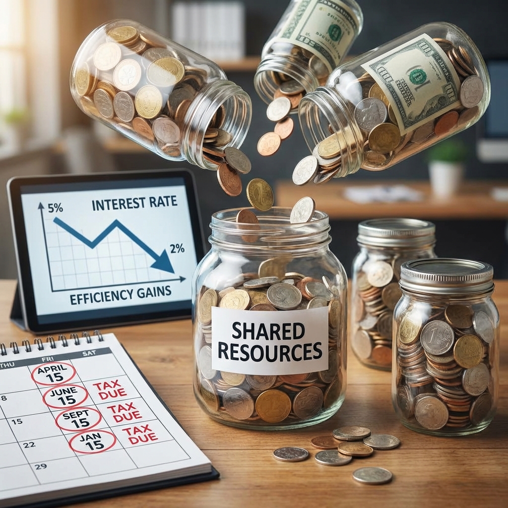 Money being pooled into jars with interest rate graph
