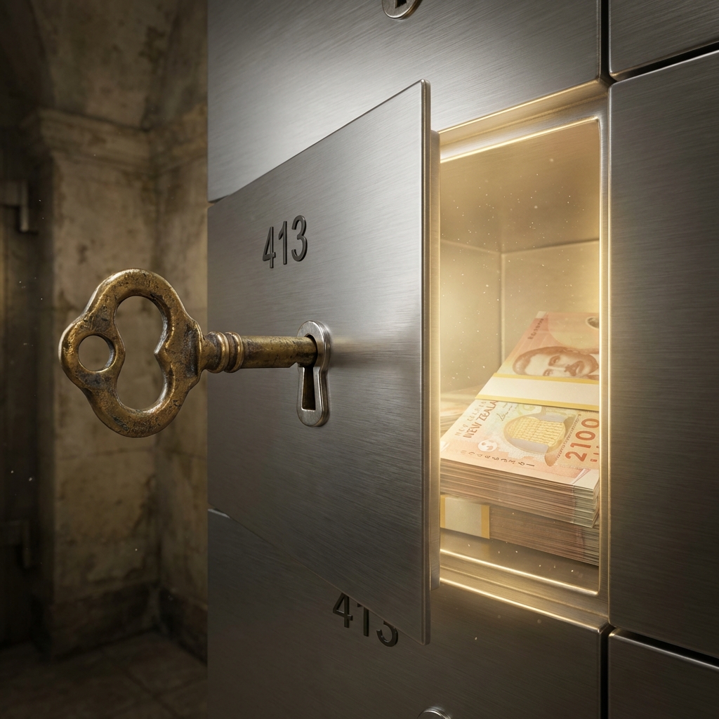 Safe deposit box revealing unclaimed money